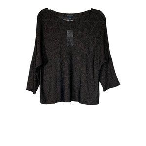 Eileen Fisher Bateau Neck Cold Shoulder Knit Large Petite Bronze Linen NEW